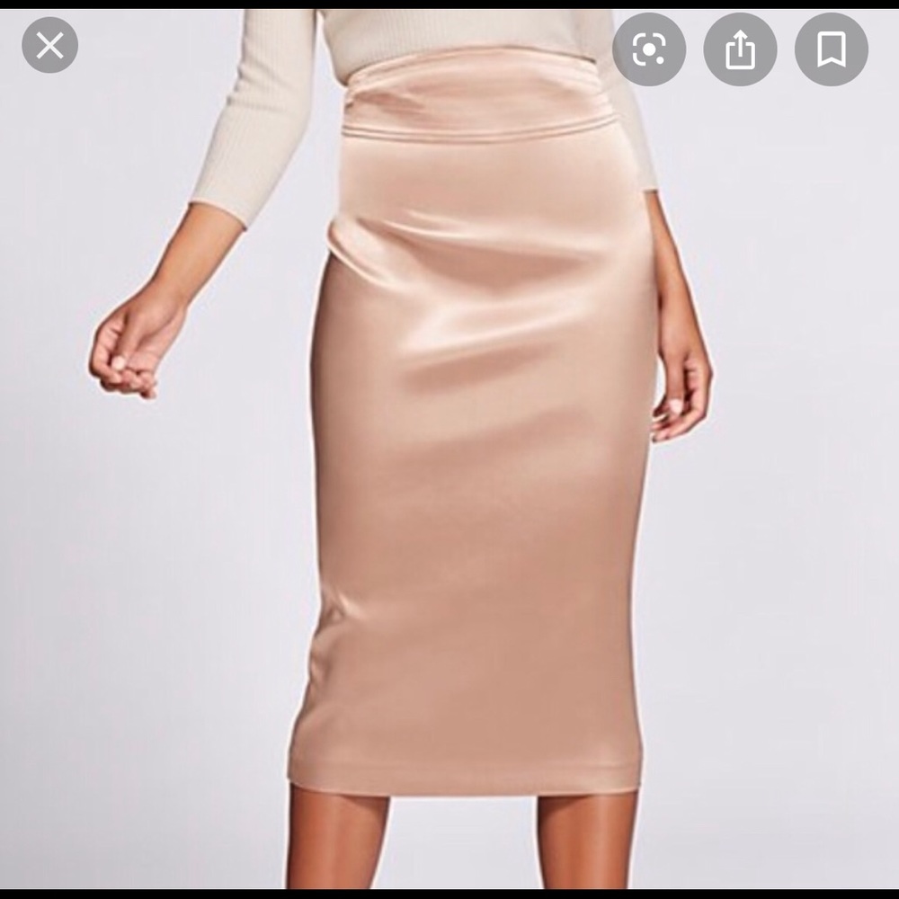 NWT Gold satin pencil skirt mid length size 14
